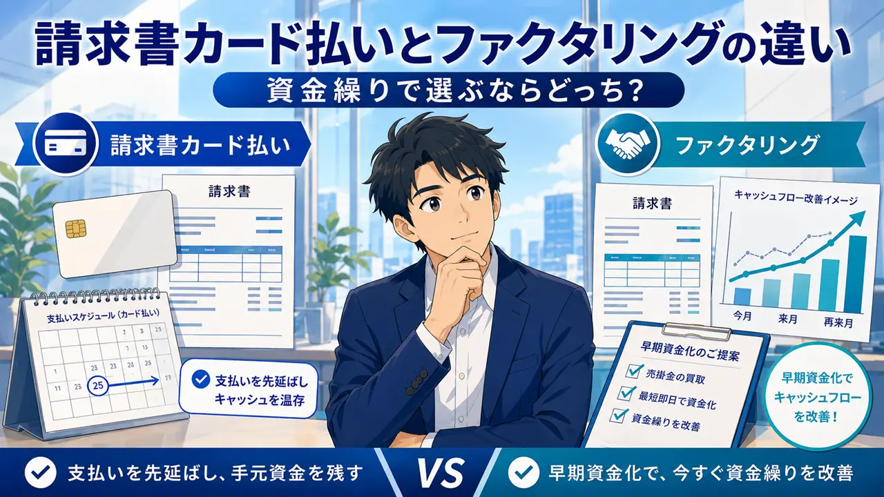 請求書カード払いとファクタリングの違い｜資金繰りで選ぶならどっち？